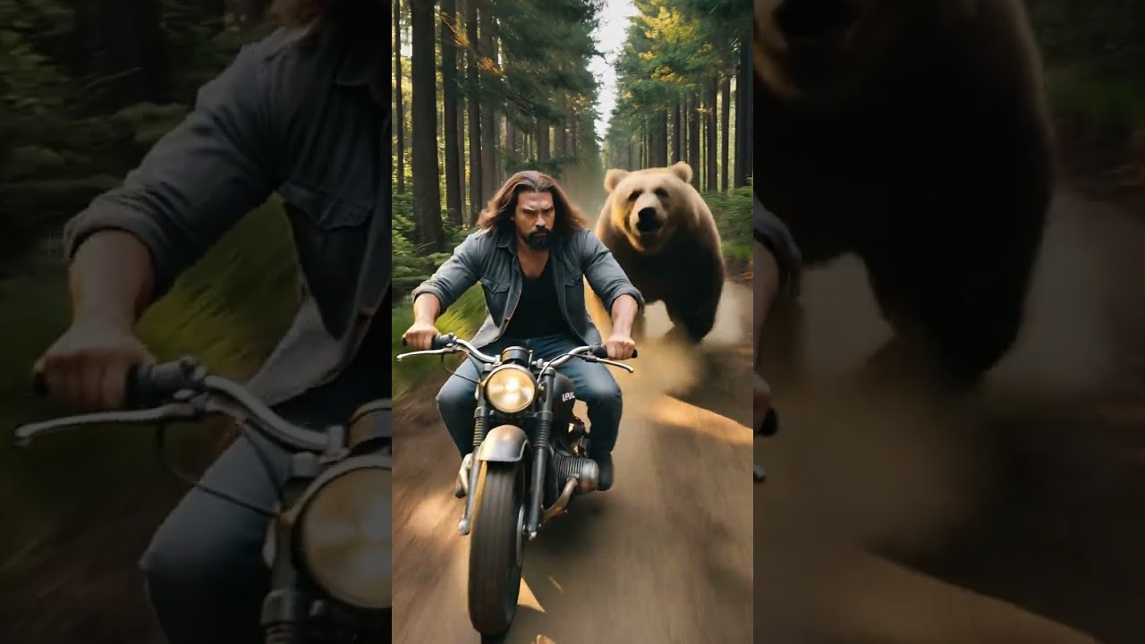 &iexcl;Un Oso Salvaje Persigue a un Hombre en Moto en Pleno Bosque! 😱 #videoviral  #3drealista