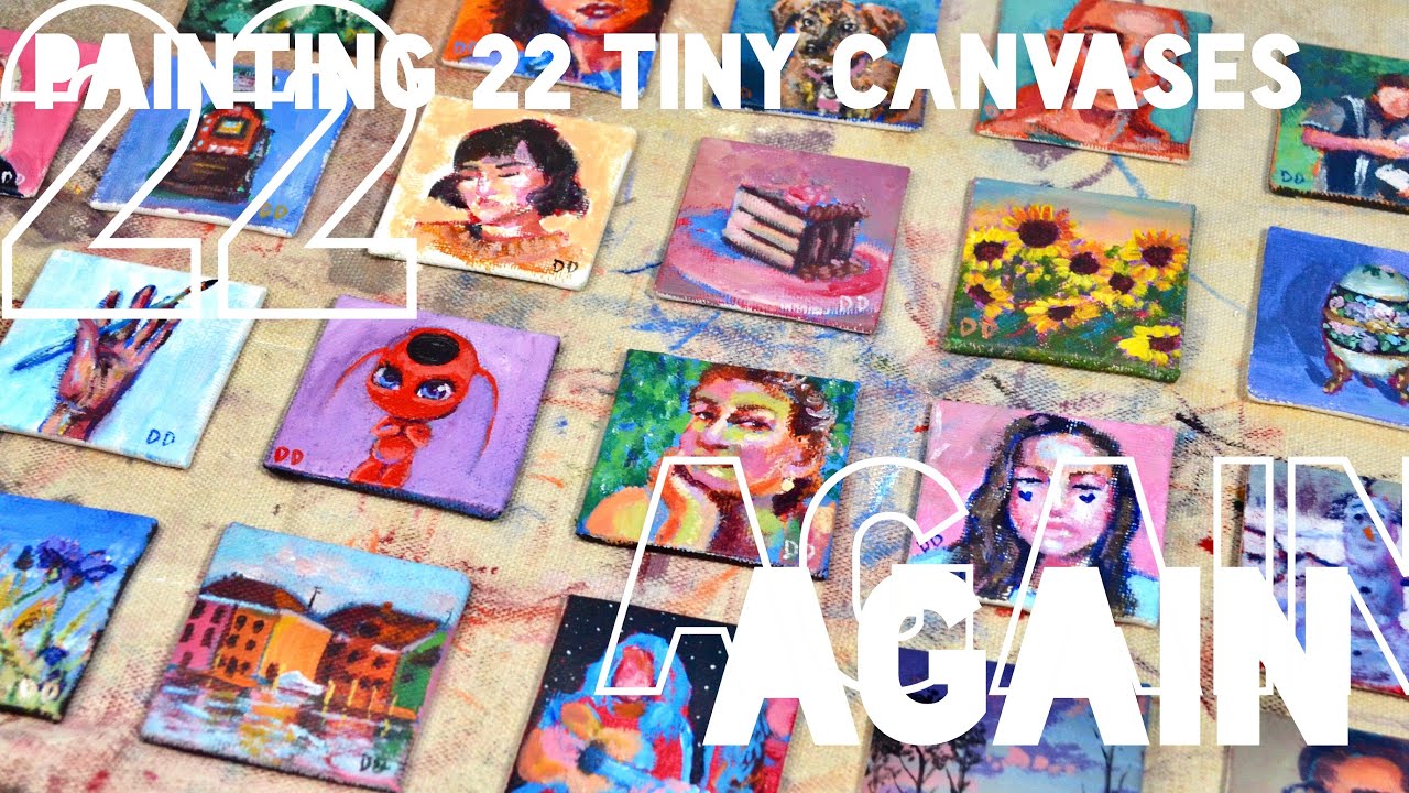 Painting on 22 Tiny Canvases (AGAIN) 🎨 trying to use up ALL my acrylic paint (pt. 2)