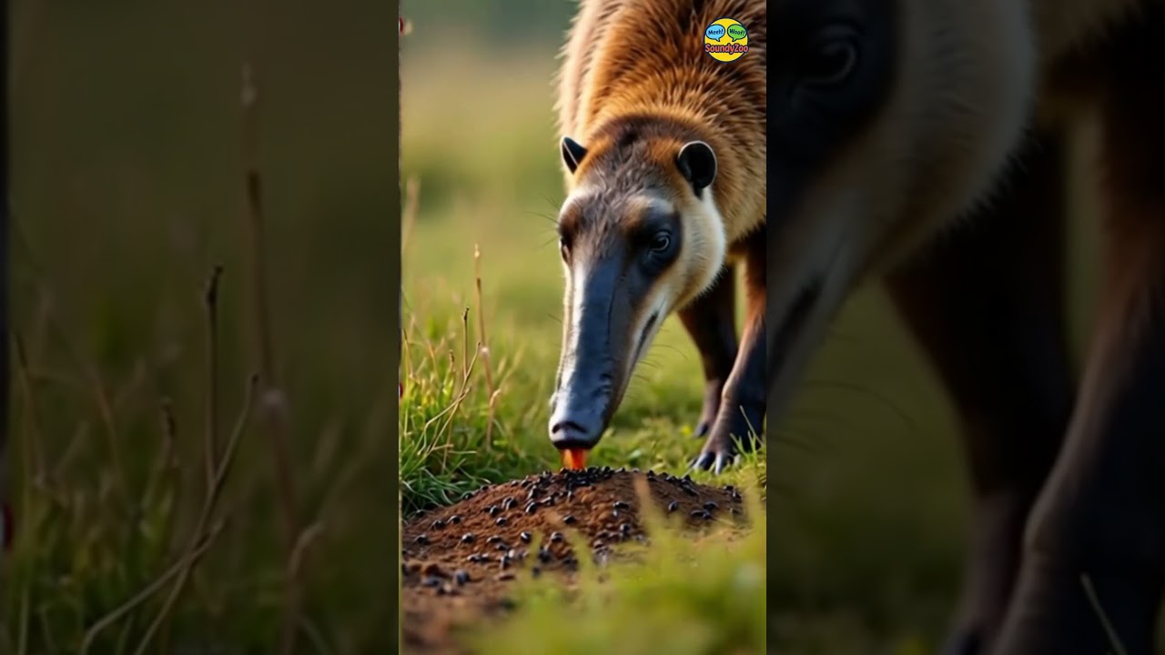 Mowgli ask Which animal has long snout and bushy tail ? Anteater Sound for Kids. SoundyZoo.