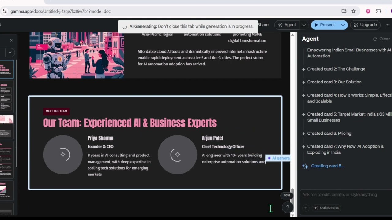 how to create presentation in gama.app