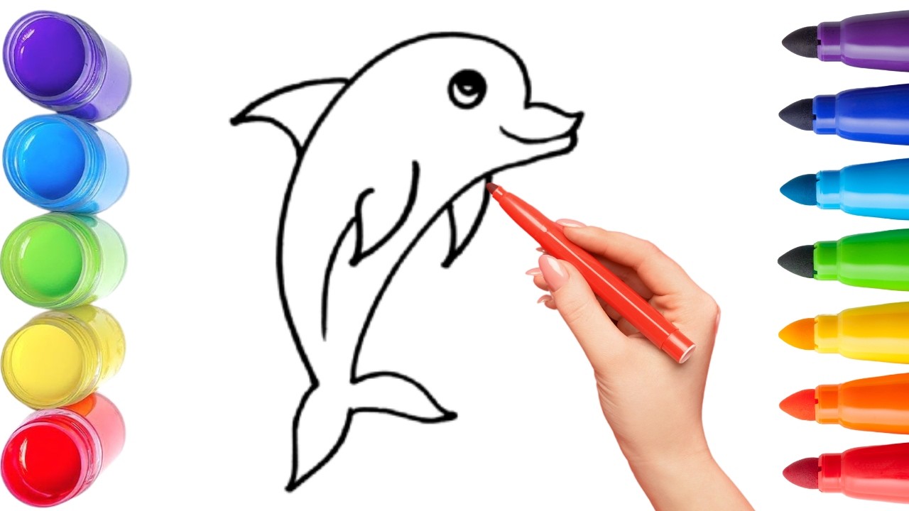 How To Draw cute dolphin Drawing, Painting & Coloring For Kids and Toddlers_🌈🎨