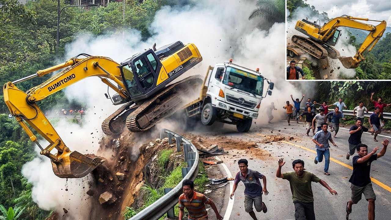 VIRAL !!! NYARIS HAMPIR MATI, Detik Detik Insiden Excavator Dan Truk Tergelincir di Sitinjau Luaik