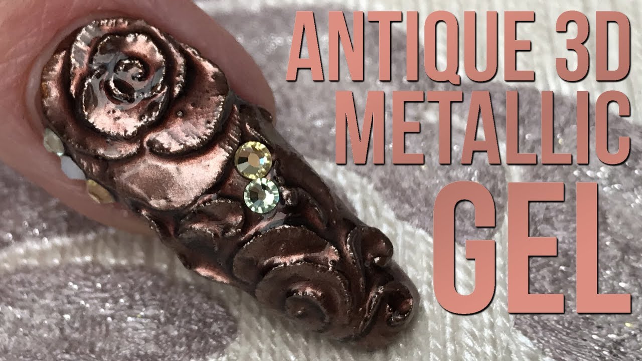 3D Antique Rose Design - 3D Sculpture Gel & Metallic Gel Polish Nail Art