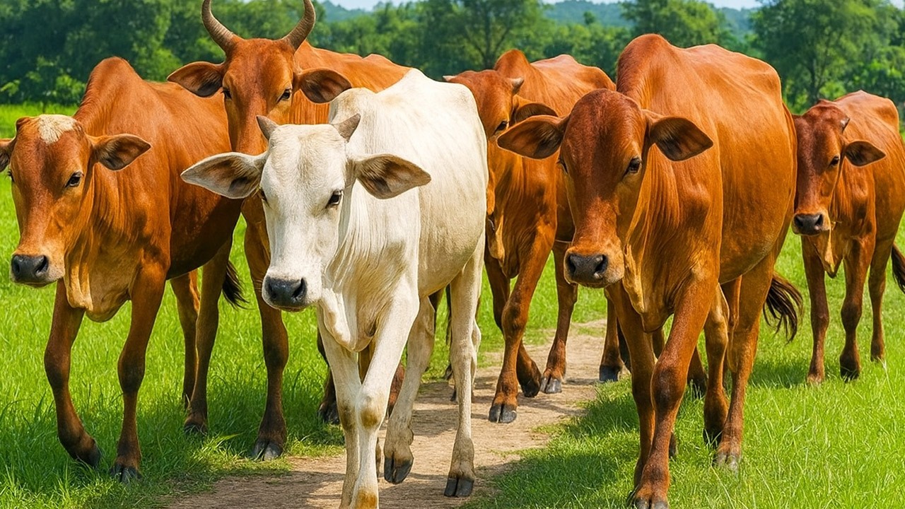 Sapi Lembu Jinak Berkeliaran di jalan kampung - Berjalan menjemput sapi lembu lucu pulang ke kandang