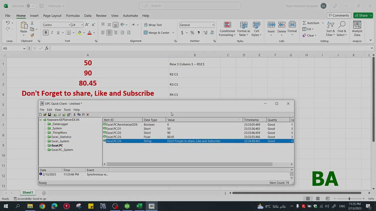 KepServer to Excel - DDE