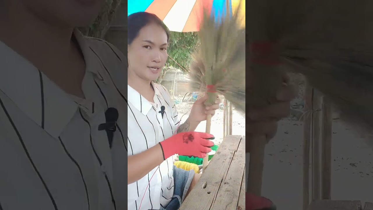 ไม้กวาดดอกหญ้าถักเชือกไนลอน