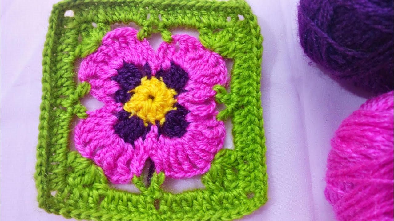 Crochet Pansy Square Pattern, Pattern For Blankets, Bed Throw, Cushion Covers,Table Mats and more