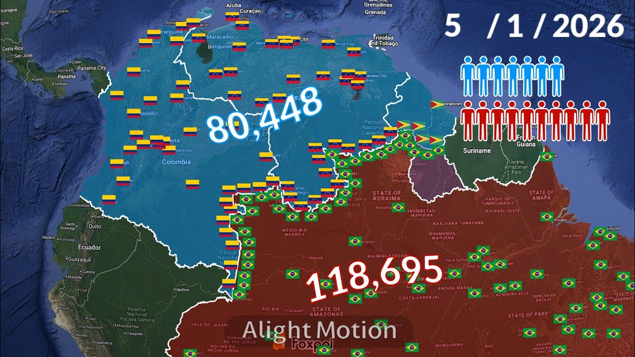 Brazil vs Colombia, Venezuela, Guyana using Google Earth (Only Fiction!!!)