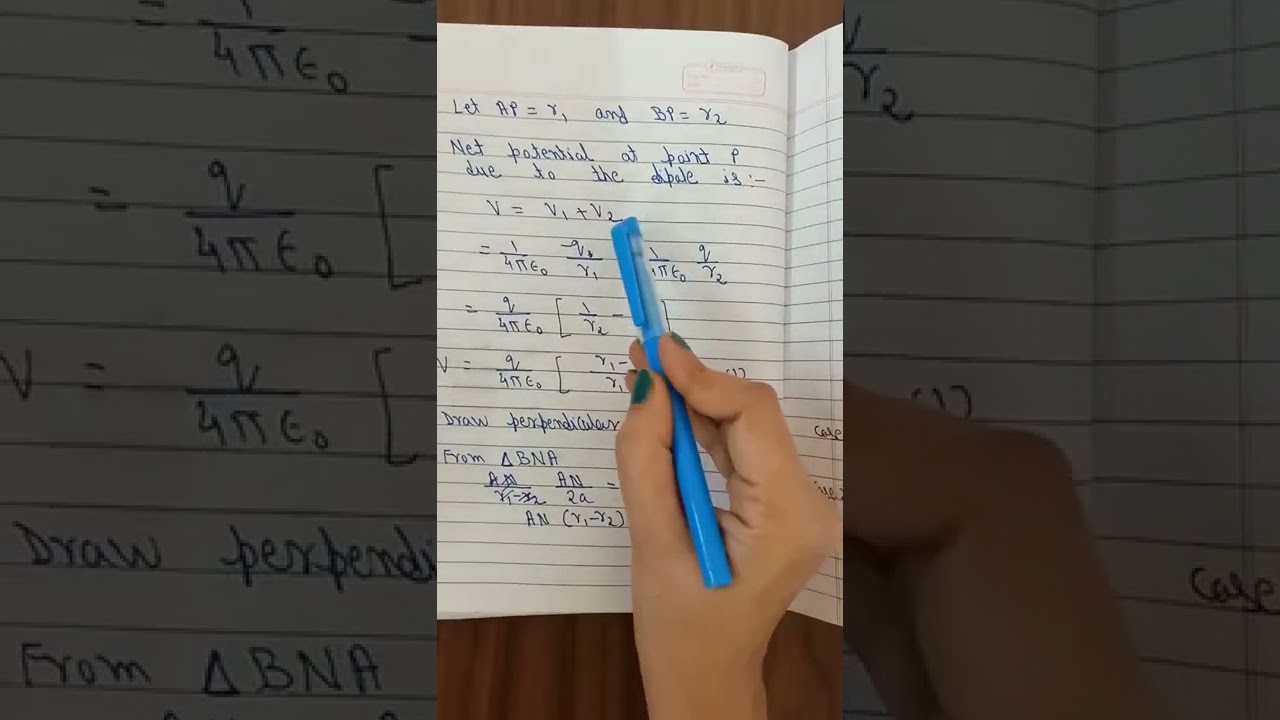 Electric potential at any general point due to a dipole 