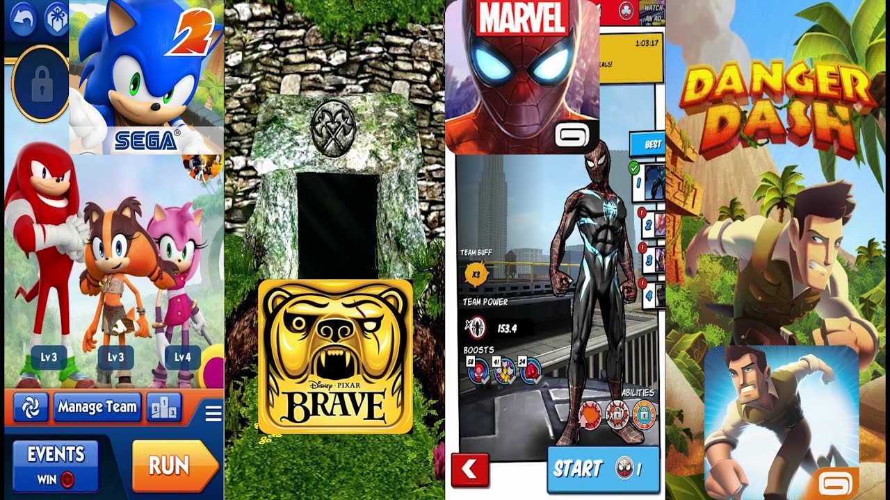 Sonic Dash 2 Sonic Boom Vs Temple Run Brave Vs MARVEL Spider Man Unlimited Vs Danger Dash Gameplay