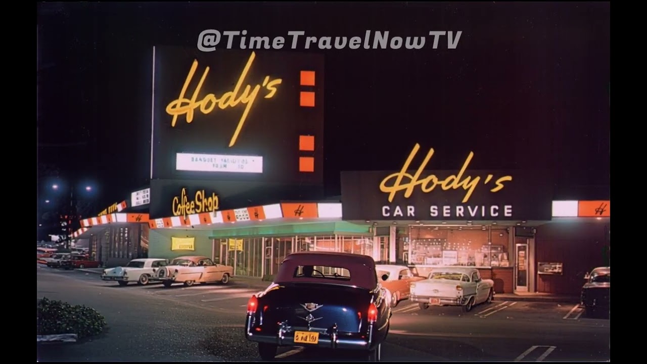 Vintage Hody's Restaurant Coffee Shop, Lankershim, North Hollywood California, Color video of 1950s