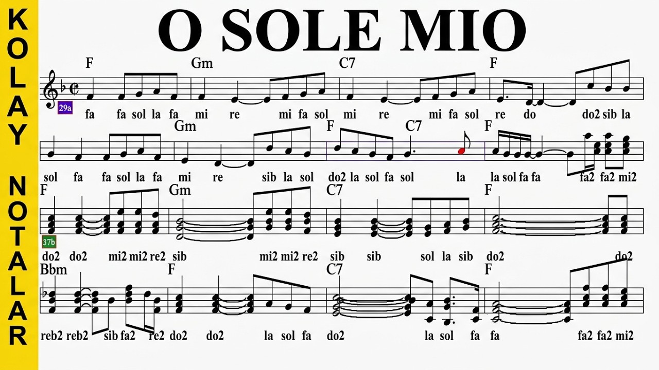 O SOLE MIO--C--(Play Along)--:Violin,Flute,Guitar,Keyboard,Accordion,Melodica,Ukulele,Recorder.