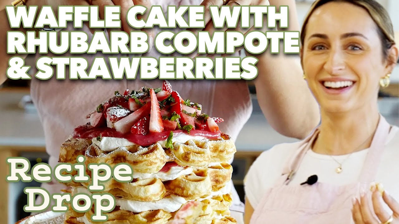 Waffle Cake With Rhubarb Compote & Strawberries | Recipe Drop | Food52