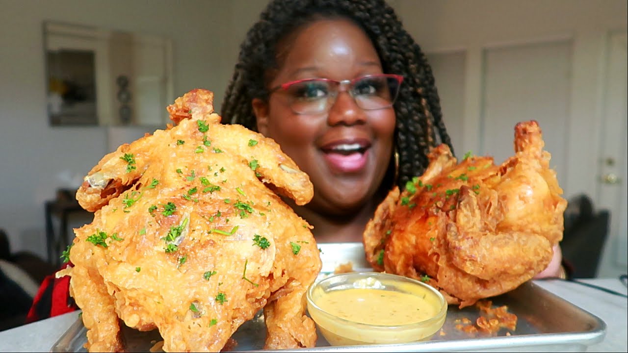 BATTERED DEEP FRIED WHOLE CHICKEN RECIPE COOKING AND EATING