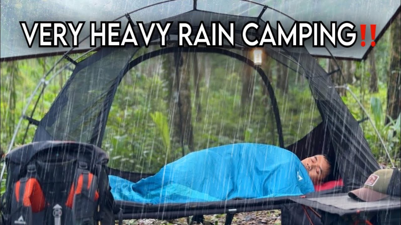 ⚡️VERY HEAVY RAIN CAMPING WITH THUNDERSTORM‼️HEAVY RAIN IN FLOATING TENT & TRANSPARENT PLASTIC TARP