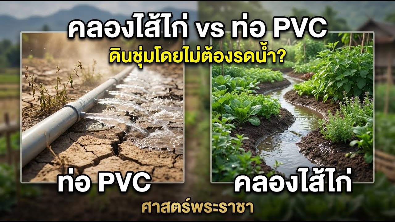 คลองไส้ไก่ vs ท่อ PVC 🤔 ทำไมศาสตร์พระราชาถึงให้ขุดคดเคี้ยว เผยความลับดินชุ่มชื้นโดยไม่ต้องรดน้ำ!