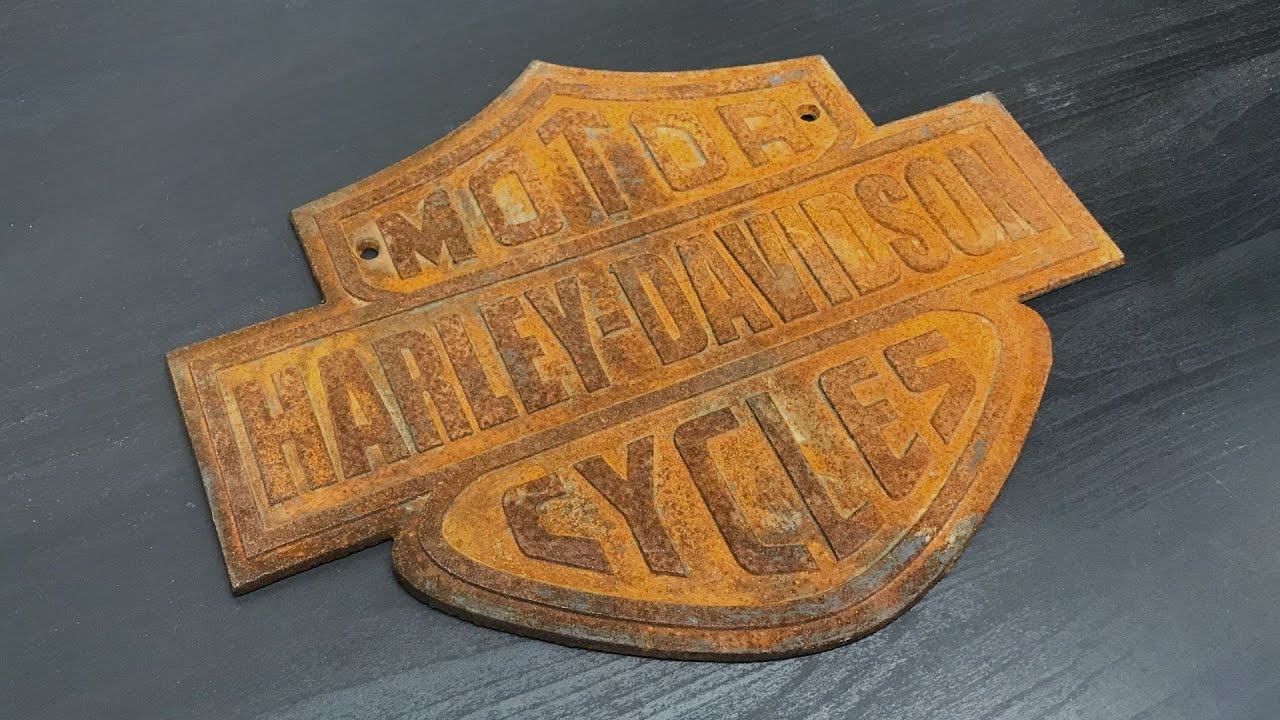 Rusty Harley Davidson Motorcycle Metal Sign Restoration