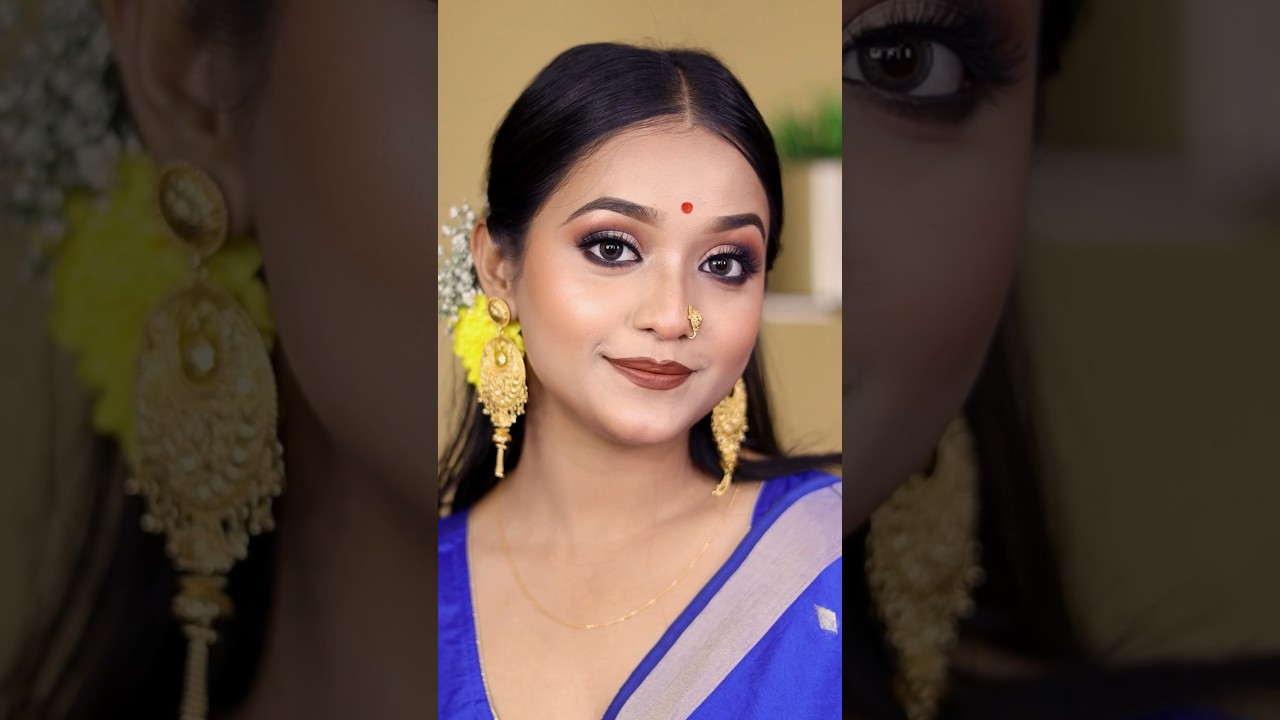 Bengali Traditional Makeup Look 💙🌼 #shorts #makeuptutorial #viral