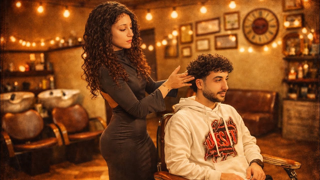 ASMR 💈 IRIS LADY BARBER “CURLY HAIR” 