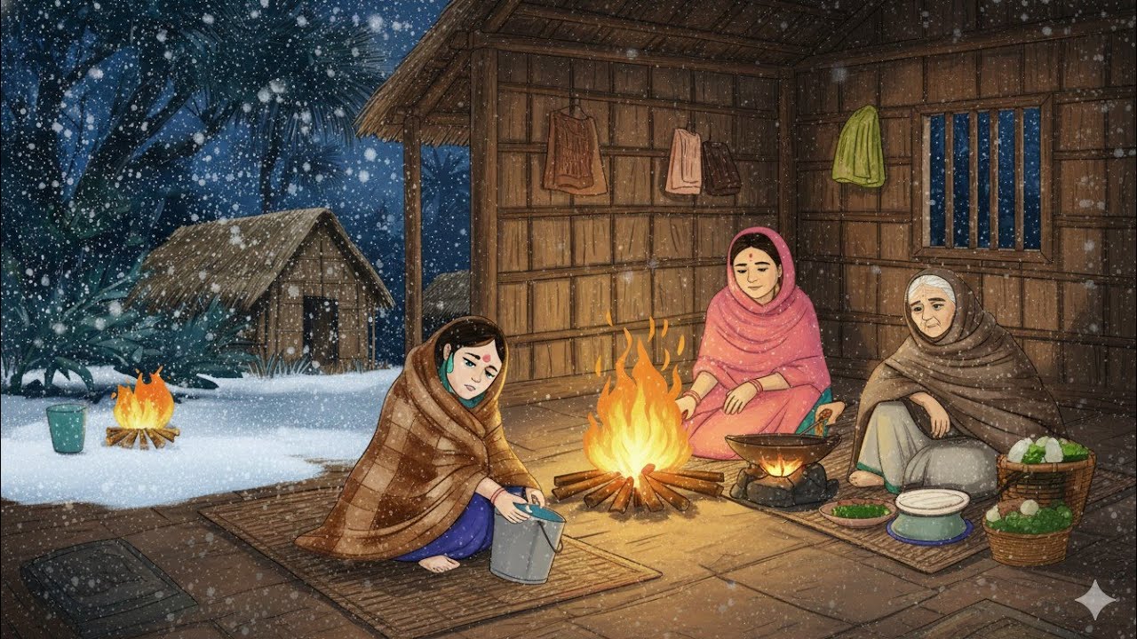 बर्फीली ठंड में नदी किनारे मां बेटियों का घर | Cartoon Story | Moral Story | Hindi Kahaniyan 