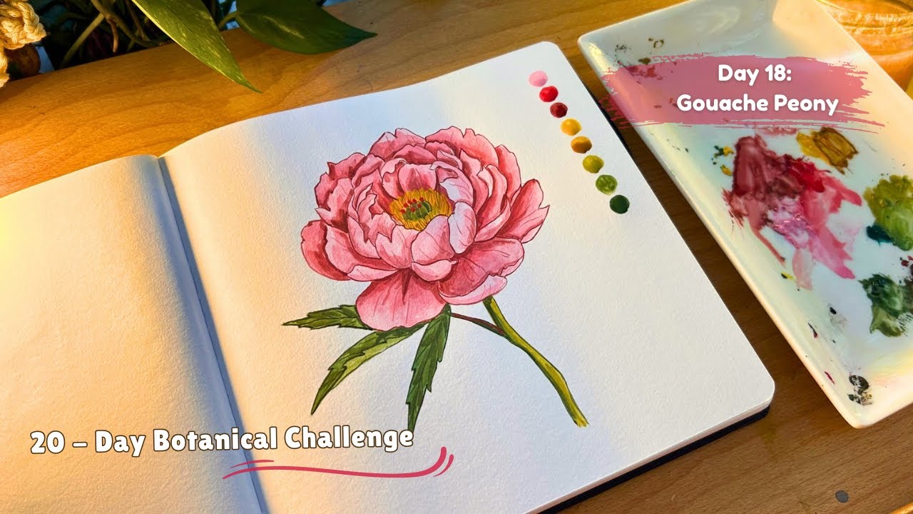 How to Paint a Peony in Gouache 🌸| Calm Real-Time Botanical Art