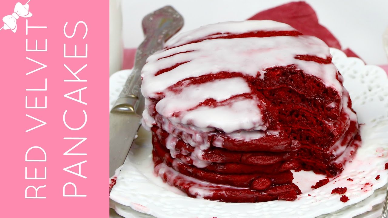 Easy Red Velvet Pancakes with Cream Cheese Glaze // Lindsay Ann Bakes