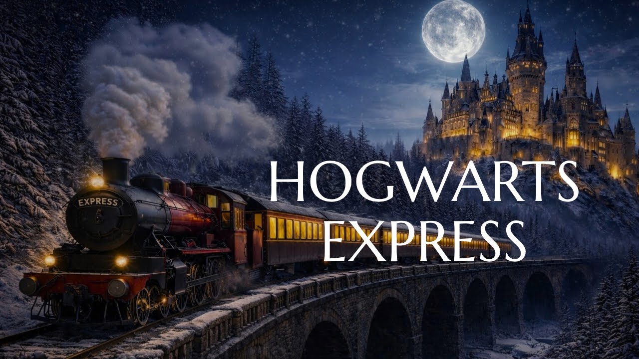 Hogwarts Express Inspired Night Train Ride with Relaxing Music and Snowstorm Ambience 🪄⚡️❄️