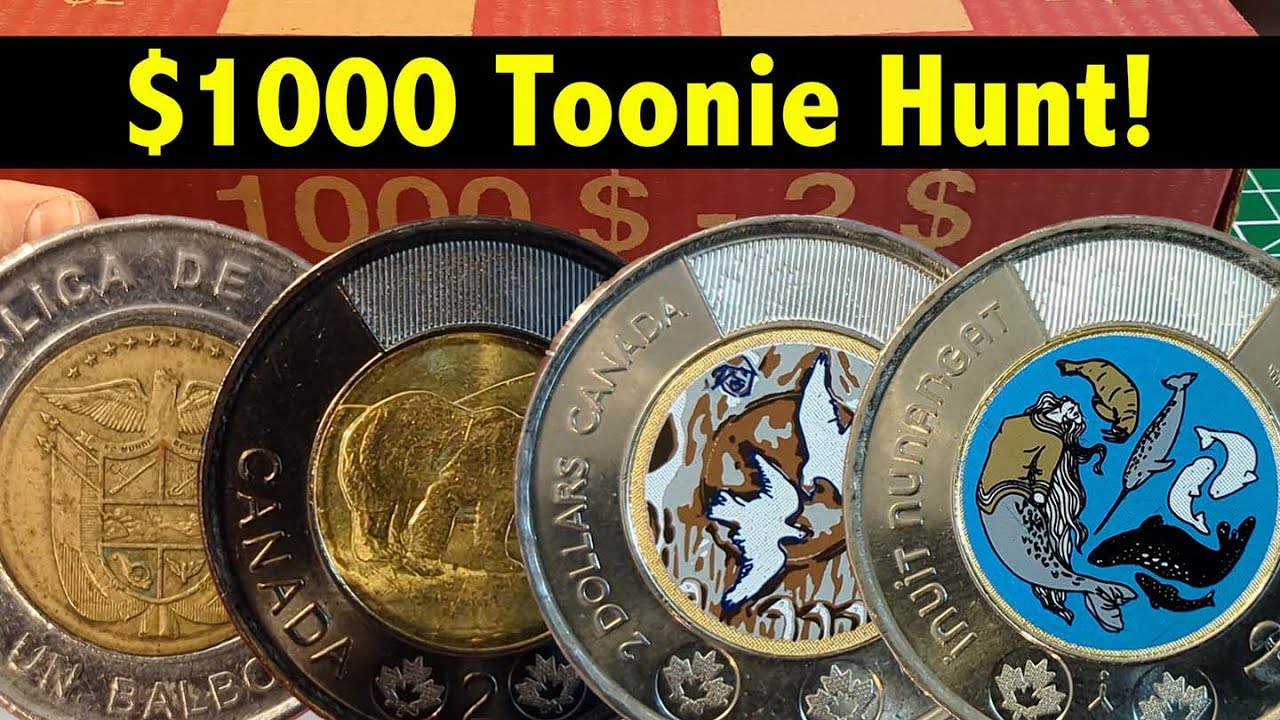 On the Hunt for RARE (& COLOURFUL) Toonies!! Coin Roll Hunting Canadian $2 Coins!!