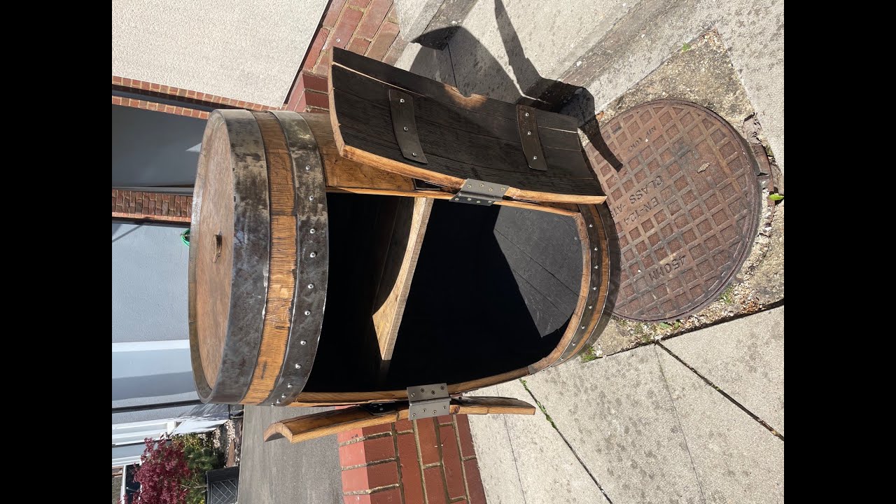 Drinks cabinet made from retired Whiskey Barrel