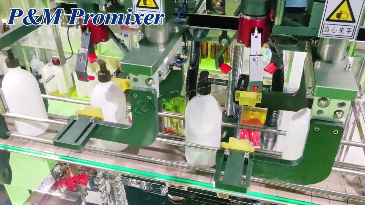 6 head filling machine + capping machine + labelling machine + bottle collecting machine