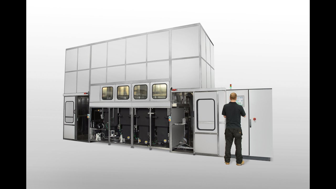 Enclosed Low Emission Solvent Ultrasonic Cleaning Machine.
