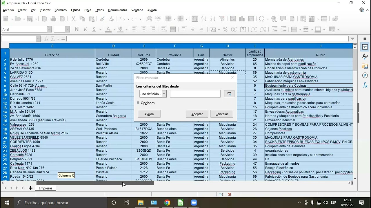 filtro avanzado en libre office calc