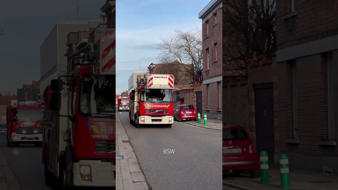 Ladderwagen en Autopomp 1 Sint-Niklaas vertrekken met spoed richting interventie 