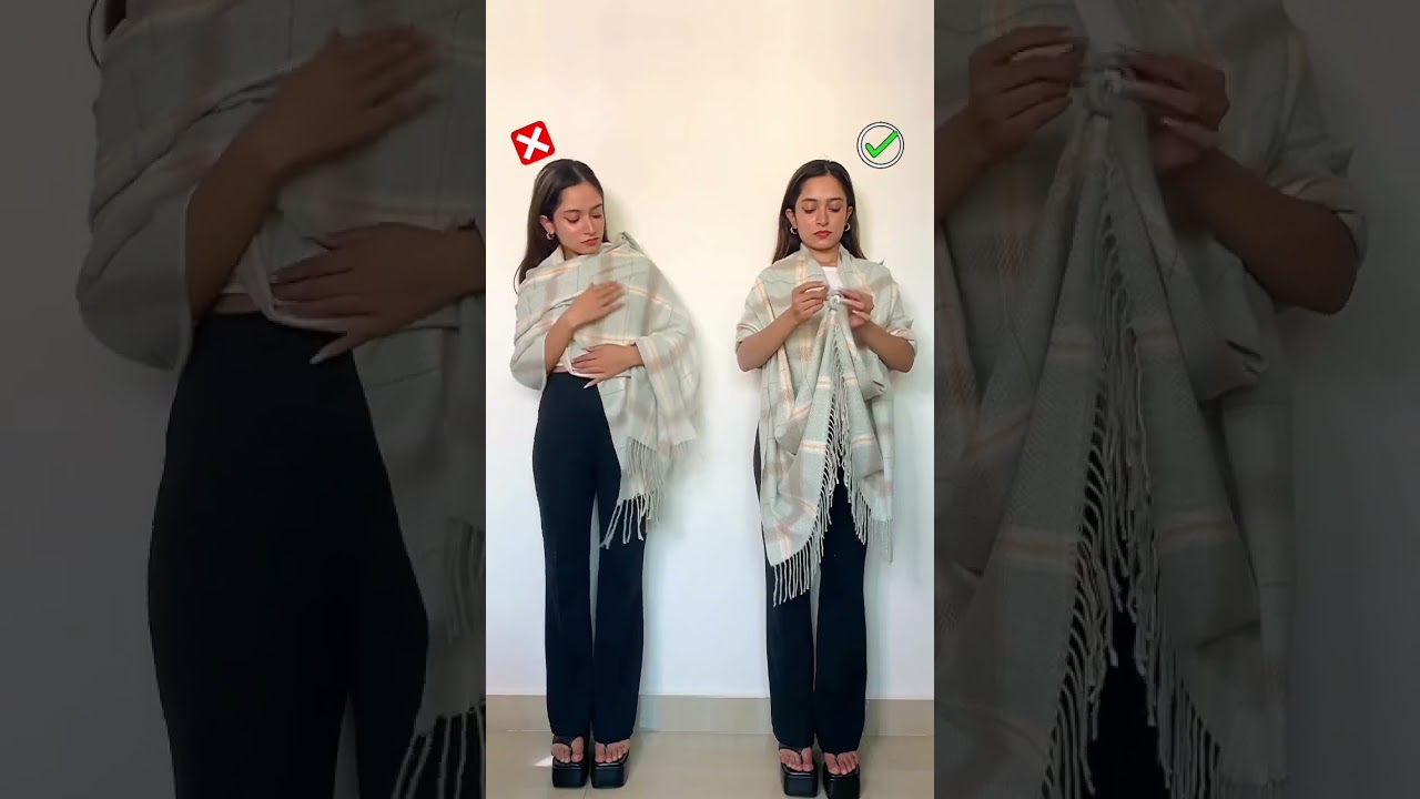 Shawl Hack For Winter #fashionhacks #diy #scarf #shawltutorial #stylehacks #fyp #foryou #draping