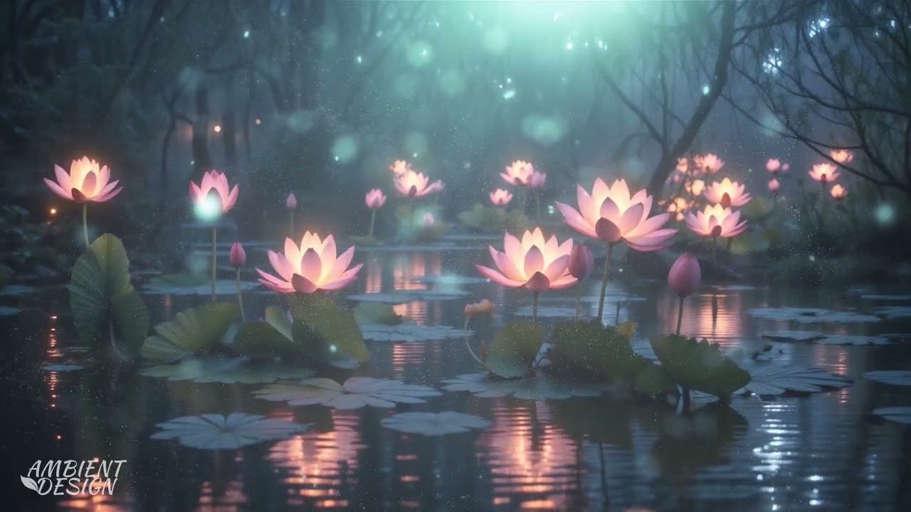 [Ambient Design] Glowing Water Lilies 💧 Stream Sounds & Soft Ambient for Stress Relief