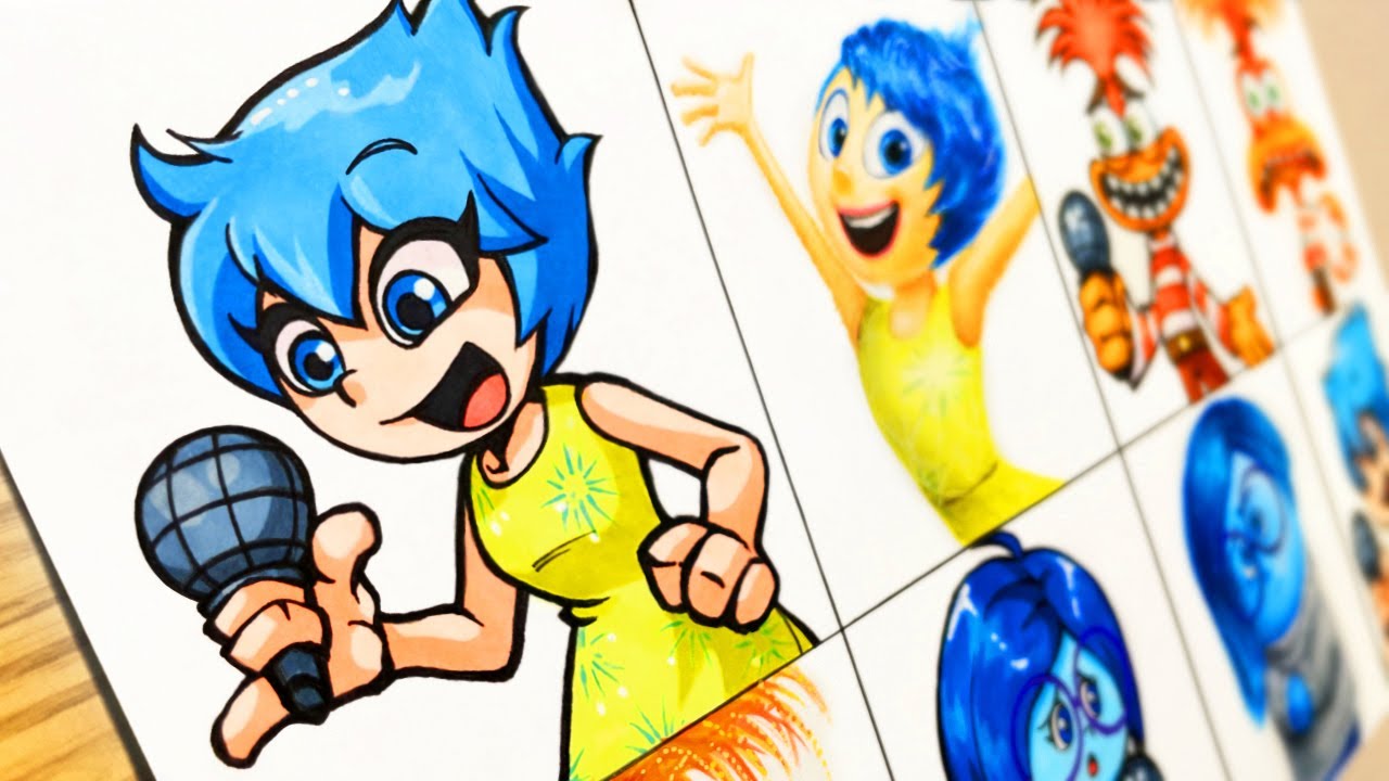 Drawing Inside Out 2 : FNF VS Original [Emotion : JOY, Anxiety, Sadness] Cartoon vs Realistic