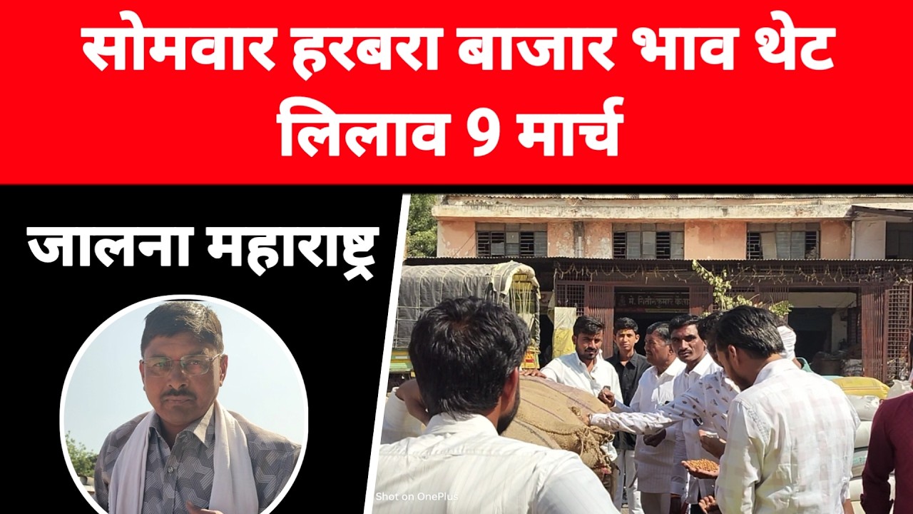 सोमवार हरबरा बाजार भाव थेट लिलाव 9 मार्च जालना महाराष्ट्र || नवीन हरभरा काय विकतो