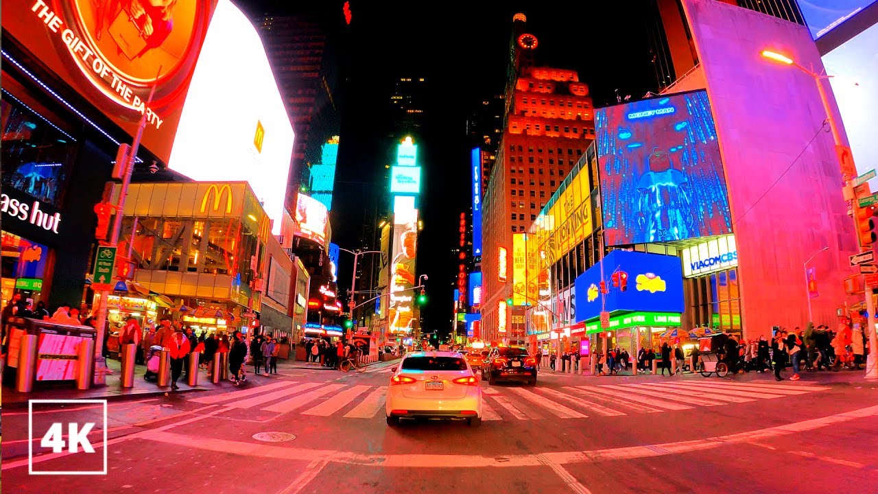 New York City 4K - Times Square Night Drive - USA