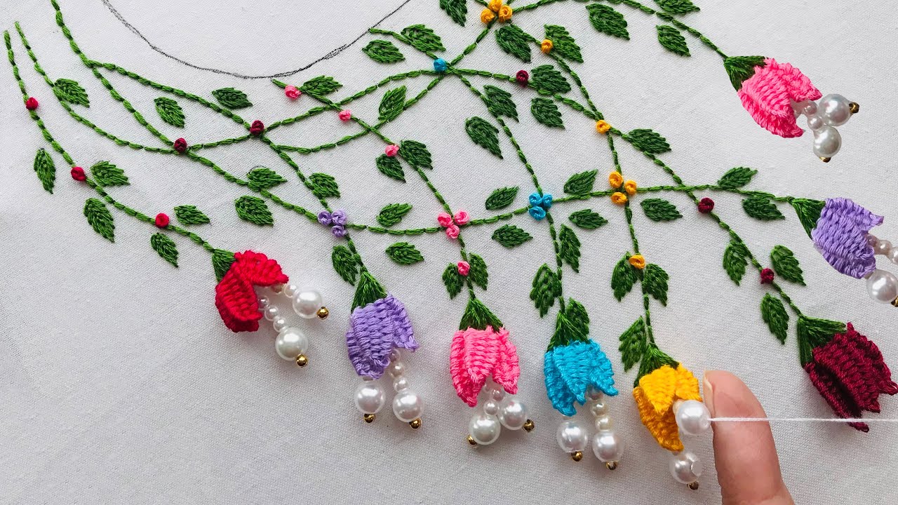 Neckline embroidery With Beads and Thread / Brazilian Embroidery / Fancy Embroidery for all over