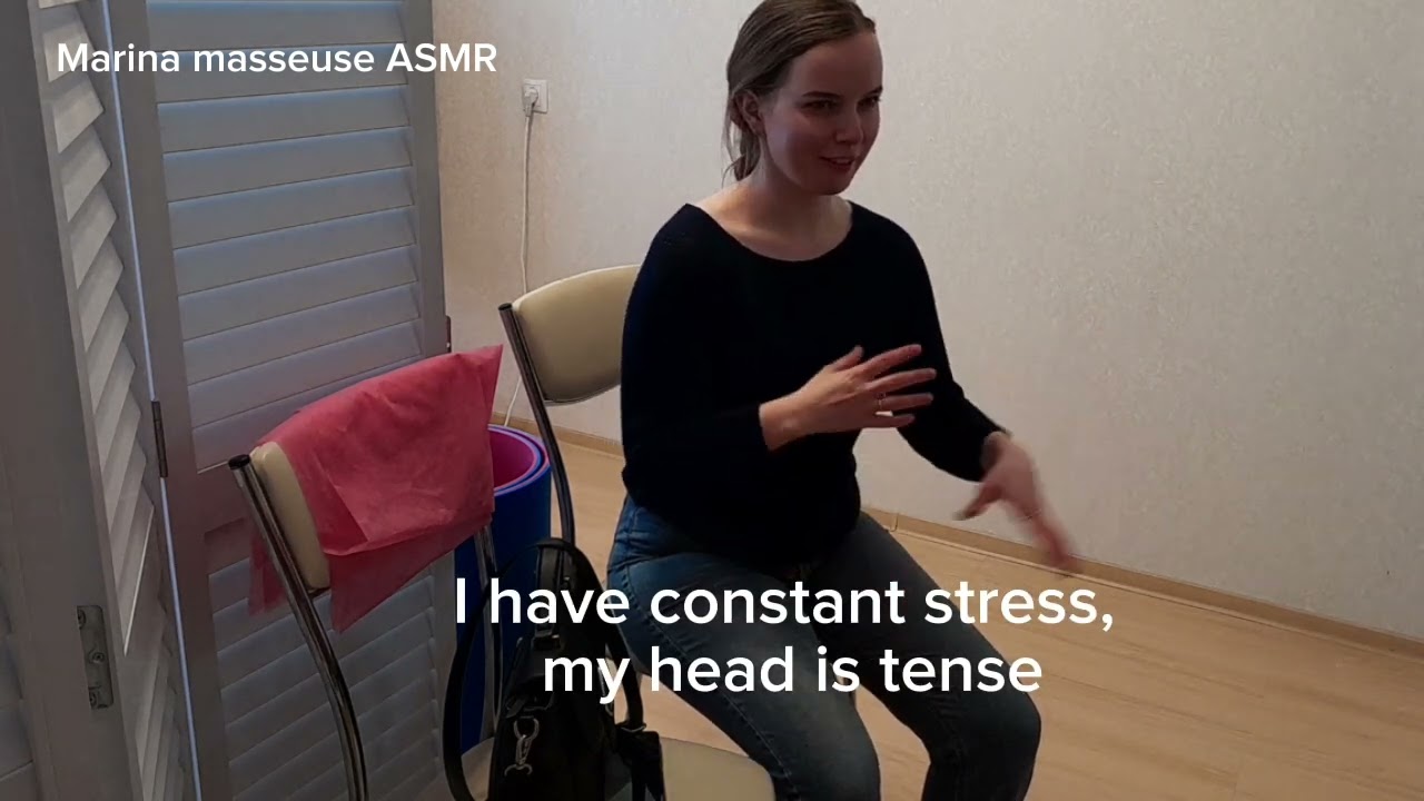 Her back and shoulders are tense with pain. Wellness massage for Angelina.ASMR