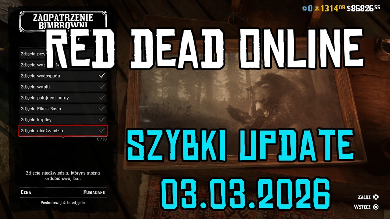 Red Dead Online Szybki Update 03.03.2026 Z przepustki bandyty 2 zdjęcia w barze bimbrowni