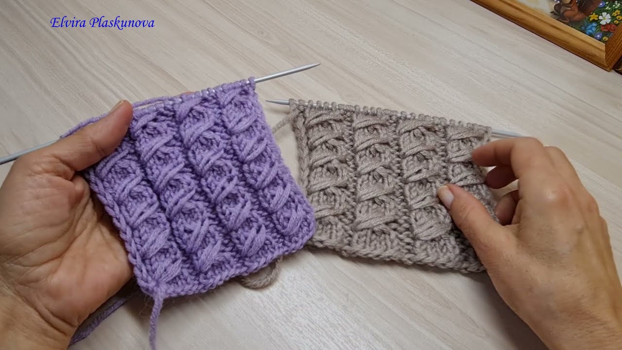 Вяжем простой узор с вытянутыми петлями.