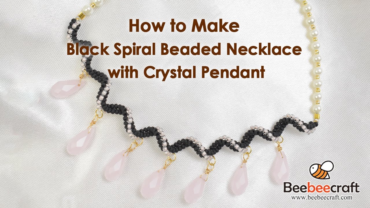 How to Make Black Spiral Beaded Necklace with Crystal Pendant