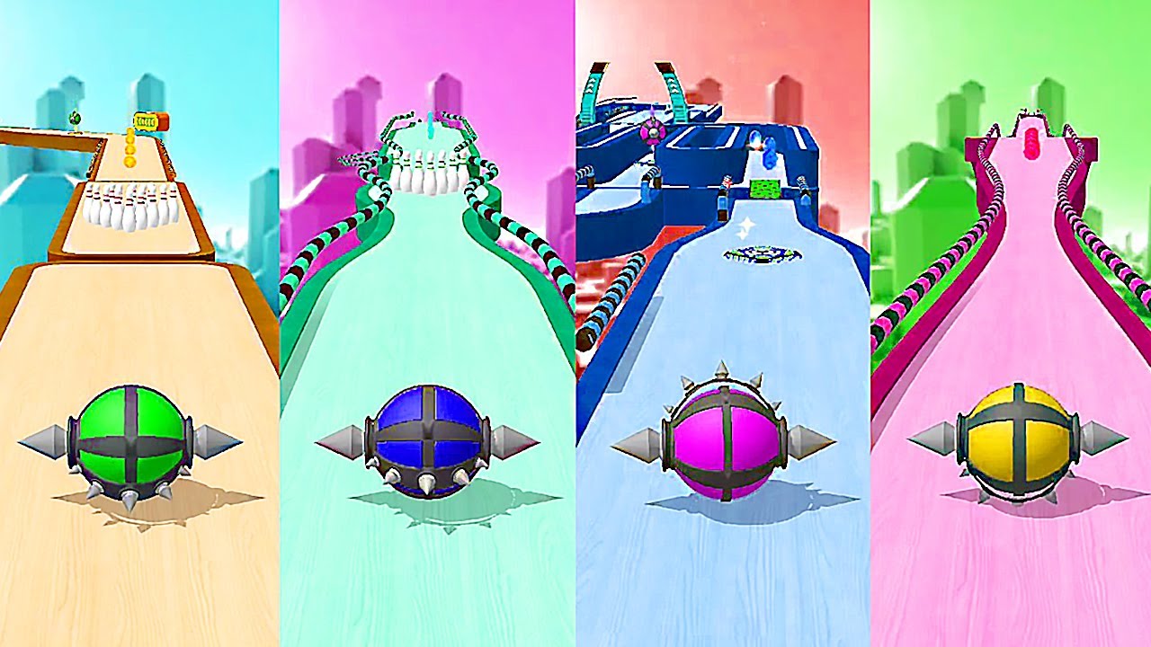 Spiked Balls in Racing Ball Rolling: Green vs Blue vs Pink vs Yellow! New Race 943