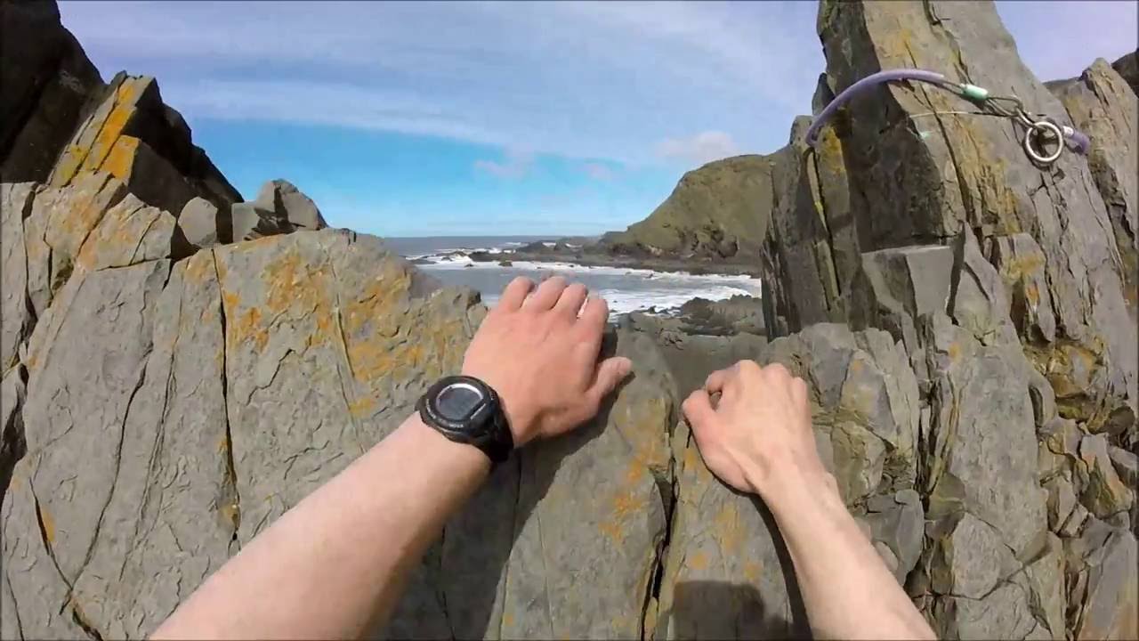 Solo rock climbing, Vicarage Cliff, North Devon