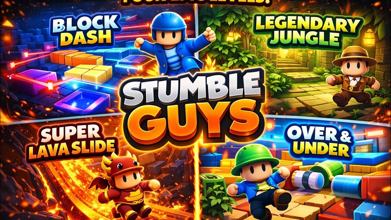 Stumble guys block dash legendry jungle role super lava slide over & under 