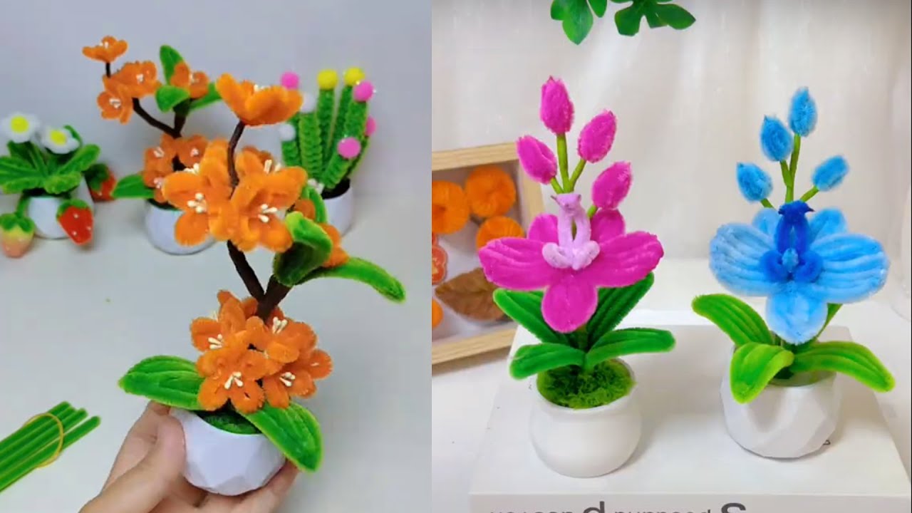 Beautiful Pipe Cleaner Flower Making At Home | DIY Mini Flower Pot | Pipe Cleaner Craft | Home Decor