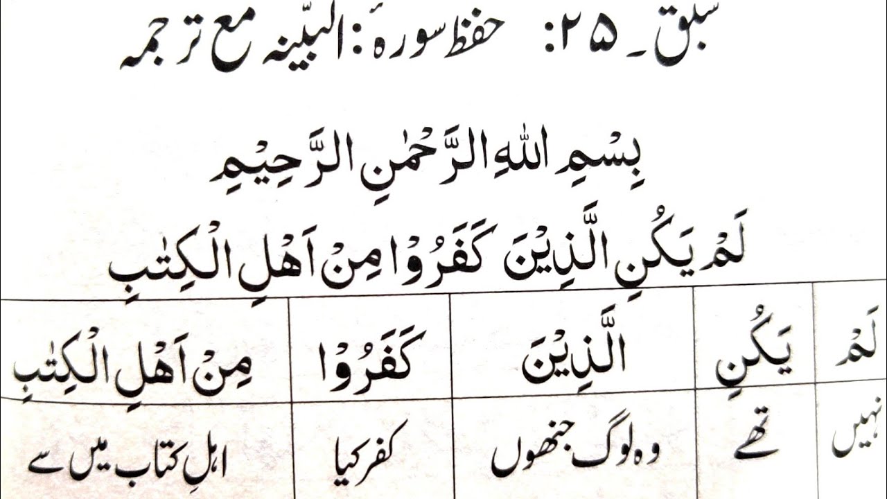 Surah Al Bayyinah Learn Quran With Urdu Translation word by word Learn Quran Live