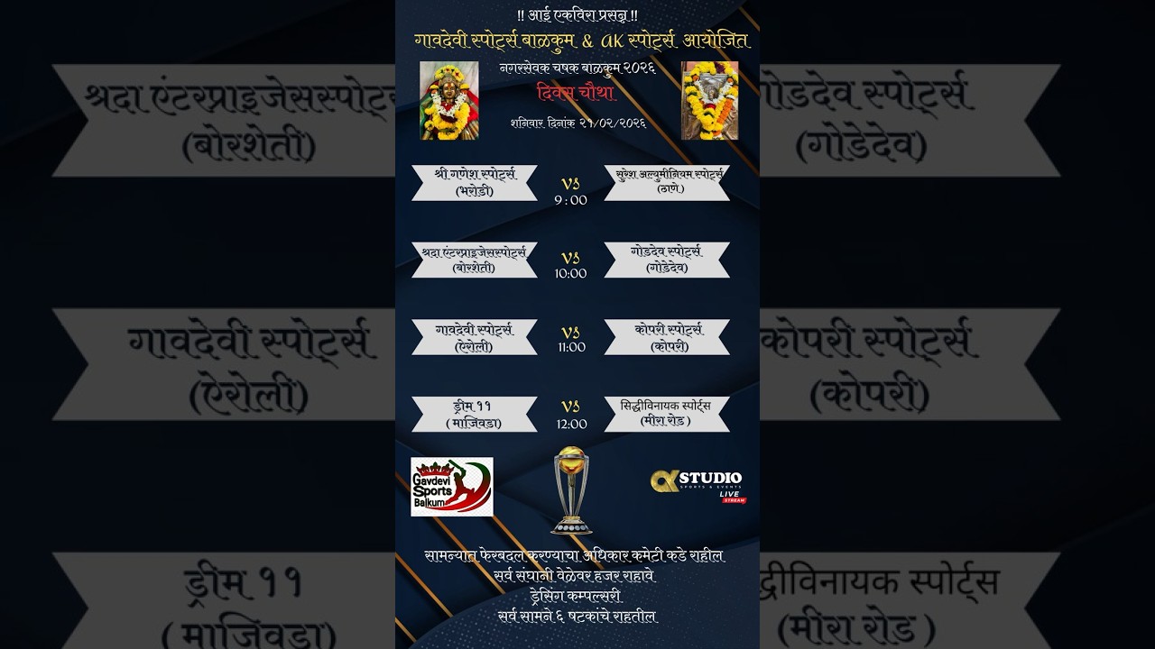 गावदेवी स्पोर्ट्स बाळकुम & AK स्पोर्ट्स  नगरसेवक चषक बाळकुम २०२६ ( दिवस चौथा )