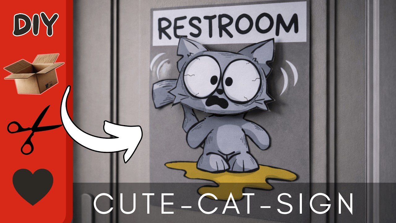 MAKE THIS CUTE CAT DOOR SIGN FROM CARDBOARD  DIY TUTORIAL